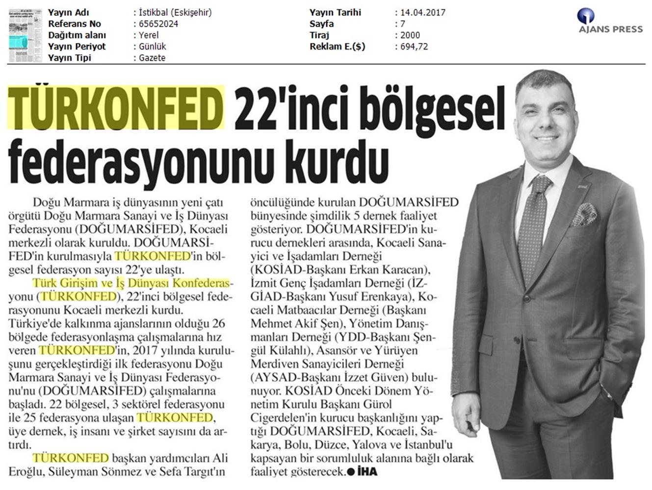Turkonfedin 22 Bolgesel Federasyonu Dogumarsifed Kuruldu Basin Bulteni Medya Yansimalari 14 Nisan 2017 - 19