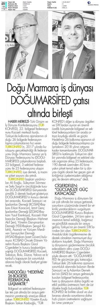 Turkonfedin 22 Bolgesel Federasyonu Dogumarsifed Kuruldu Basin Bulteni Medya Yansimalari 14 Nisan 2017 - 22