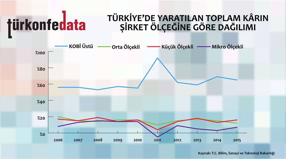 Türkiye'de Yaratılan Toplam Karın Şirket Ölçeklerine Göre Dağılımı