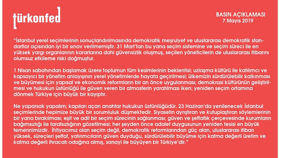 TÜRKONFED: İstanbul Yerel Seçimleri Basın Açıklaması