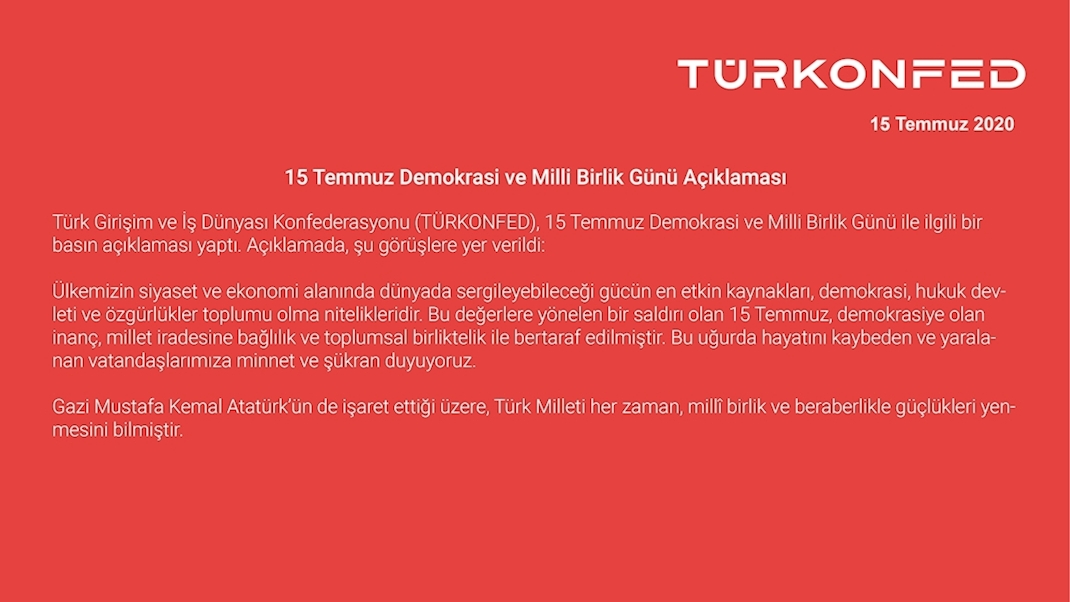 15 Temmuz Demokrasi ve Milli Birlik Günü Açıklaması